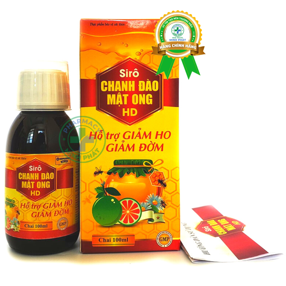 Chanh Đào Mật Ong HD – Siro bổ phế, giảm ho, giảm đờm – Chai 100ml